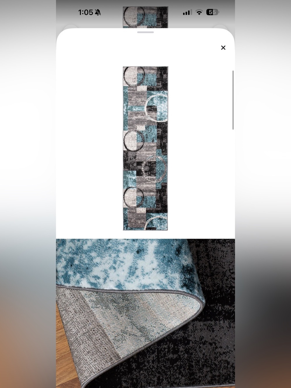 Modern Geometric Runner Rug in Teal, Gray & Black